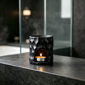 Brûleur d'encens simple noir pour bougies chauffe-plat, forme ronde, pour intérieur - Product Image 5