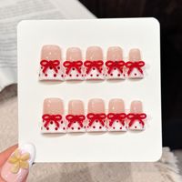 Faux ongles à presser en acrylique, motif pois 3D, French manucure, rose nude transparent, forme carrée moyenne, faits main, pour salons de manucure et spas