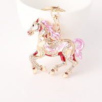 Porte-clés en cuivre émaillé couleur vent chinois avec diamant, pendentif de sac exquis, accessoires zodiaque Cheval, vente en gros CHY-6823