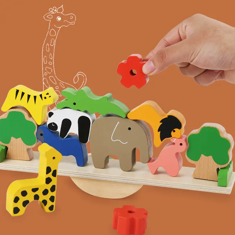 Детская деревянная головоломка в форме животного, развивающая игрушка для раннего образования, балансирующая качели, строительный блок, высокий Штабелируемый блок