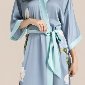 <span class=keywords><strong>Pigiama</strong></span> estivo da donna Yaoting in raso stampato, <span class=keywords><strong>leggero</strong></span>, con spalle scoperte, taglie forti, lussuoso, a maniche a tre quarti, <span class=keywords><strong>lungo</strong></span> e fresco - Product Image 3