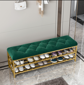 Sgabello Moderno <span class=keywords><strong>in</strong></span> Velluto con Gambe <span class=keywords><strong>in</strong></span> Metallo, Design Classico, Pouf Lungo per Cambiarsi le Scarpe, per Divano e Letto - Product Image 4