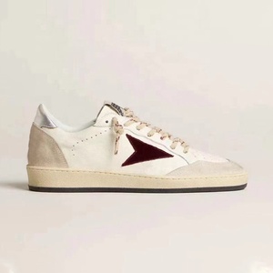 Baskets classiques rétro Super Star avec étoile verte, en cuir véritable rose, design sportif, Ballstar, chaussures de marche pour femmes - Product Image 1