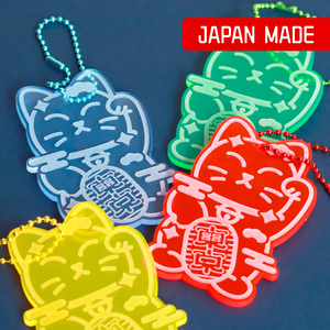 Llavero de acrílico Maneki Neko Gato de la Suerte, amuleto para bolso, color neón transparente, recuerdo japonés, buena suerte, lindo, personalizado, hecho en Japón, OEM ODM - Product Image 1
