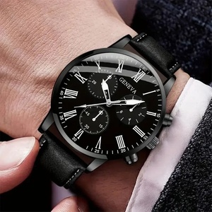 Ensemble de 2 montres analogiques à quartz pour homme, <span class=keywords><strong>bracelet</strong></span> en cuir, <span class=keywords><strong>montre</strong></span> de mode pour affaires/sport, boîtier en alliage, cadran en verre, cadeau idéal - Product Image 2