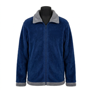 Veste d'hiver unisexe en polaire sherpa bleue très demandée, épaisse, en polyester, entièrement zippée, douce et moelleuse, style Teddy, avec col contrastant - Product Image 1