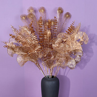 Feuilles d'eucalyptus artificielles dorées M235, fleurs, feuilles de palmier, tige, feuilles dorées pour la décoration
