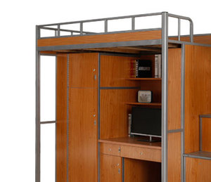Lit superposé en métal à double étage à prix avantageux pour étudiants, lit superposé robuste et stable avec bureau et armoire, lit pour 2 adultes et un enfant - Product Image 4