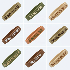 Bracelet en caoutchouc pour enfants, imprimé sur le thème des animaux de la savane, design mignon personnalisé, sans BPA, en gros, pour les activités de sortie scolaire, cadeau - Product Image 1