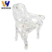 Chaise acrylique en cristal de glace avec texture d'écorce d'arbre, meubles translucides artistiques modernes pour la décoration intérieure de luxe