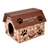 Lit pour chat en carton ondulé en forme de gâteau au chocolat avec griffoir, espace de repos moderne pour animaux de compagnie