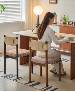 Silla <span class=keywords><strong>de</strong></span> Ocio DISHI <span class=keywords><strong>de</strong></span> Madera Maciza Estilo Retro Francés, Respaldo Tejido con Cuerda, Cojín Suave para Hogar, Oficina, Restaurante y <span class=keywords><strong>Bar</strong></span> - Product Image 2