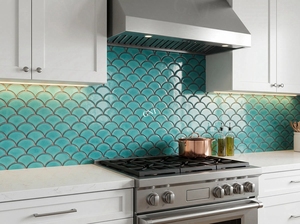 Carreaux de mosaïque de natation en porcelaine en forme d'éventail en écailles de poisson bon marché pour piscines - Product Image 4
