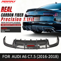 Kit carrosserie Perfiply en fibre de carbone véritable, diffuseur de pare-chocs arrière avec éclairage LED pour Audi A6 S6 C7 C7.5 Sport 2012-2015