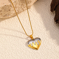 Collier pour femme en acier inoxydable avec pendentif cœur bicolore, chaîne en bambou de luxe léger, inaltérable, cadeau transfrontalier