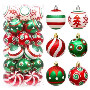 Set bola plastik Natal berkilau warna-warni ornamen pohon bola Natal untuk dekorasi Natal