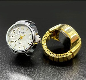 Orologio ad Anello Classico con Numeri, Orologio da Dito Rotondo in Lega, Orologio al Quarzo Oro e Argento, Anello con Cinturino Elastico in Acciaio Inossidabile, Regali per Studenti - Product Image 5