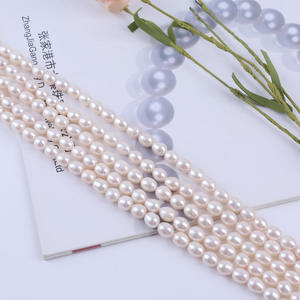 Collier de perles d'eau douce blanches de forme riz, naturelles de Zhuji, 8-9 mm, baroques, perles semi-finies pour la fabrication de bijoux en gros - Product Image 4