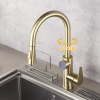 Robinet de cuisine intelligent à affichage numérique de la température, monocommande, en laiton massif brossé doré, à poser sur le plan, chaud/froid, design moderne et luxueux