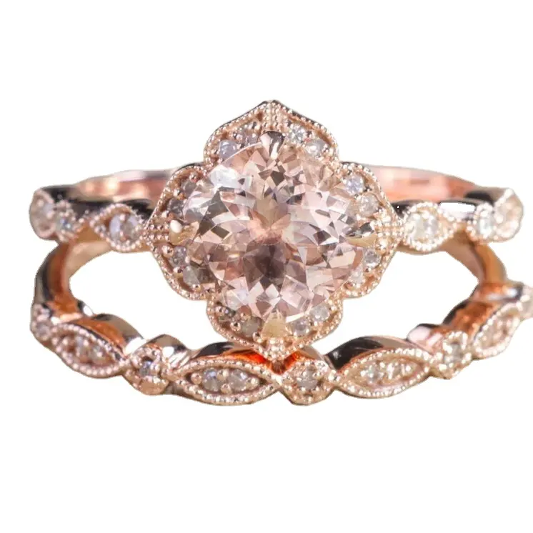 Stile europeo moda Trendy lega Color oro rosa 2 strati anelli impilabili anello fiore <span class=keywords><strong>zircone</strong></span> per donna