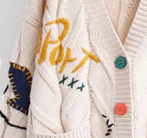 YF <strong>Oversize</strong> V-neck Embroidery Jacquard Knitted Latest Design Ladies <strong>Cardigans</strong> With Pockets Loose <strong>Cardigans</strong> Sweater <strong>Women</strong> - Product Image 4