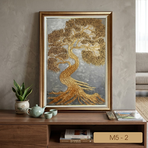 Arte Mural Premium de Paisaje Montañoso con Hojas Doradas, Hecho a Mano en Vietnam, Decoración de Interiores OEM ODM, Modelo M5-2 - Product Image 5