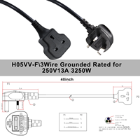 BSI mâle à femelle prise 13A 250v noir câble d'extension long et épais câble électrique bande d'alimentation UK