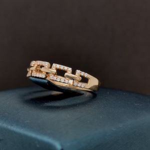 Anillos de aro grandes en forma de cadena de lujo de 18 quilates de cristal pavimentado completo de oro auténtico, anillos de fiesta de moda para mujer - Product Image 2