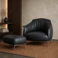 Fauteuil en cuir véritable italien fait main, confort enveloppant, chaise de détente, cuir pleine fleur, pour chambre et hôtel