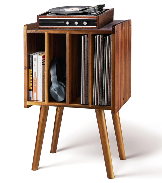 Double Tier Natural Wood Vinyl Record Player Stand Record Display Storage Holder Rack Fashionable Eco-Friendly Multifunction