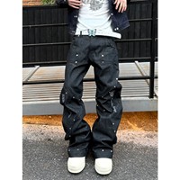Jeans baggy OEM à jambe large en denim délavé vintage pour hommes, vente en gros