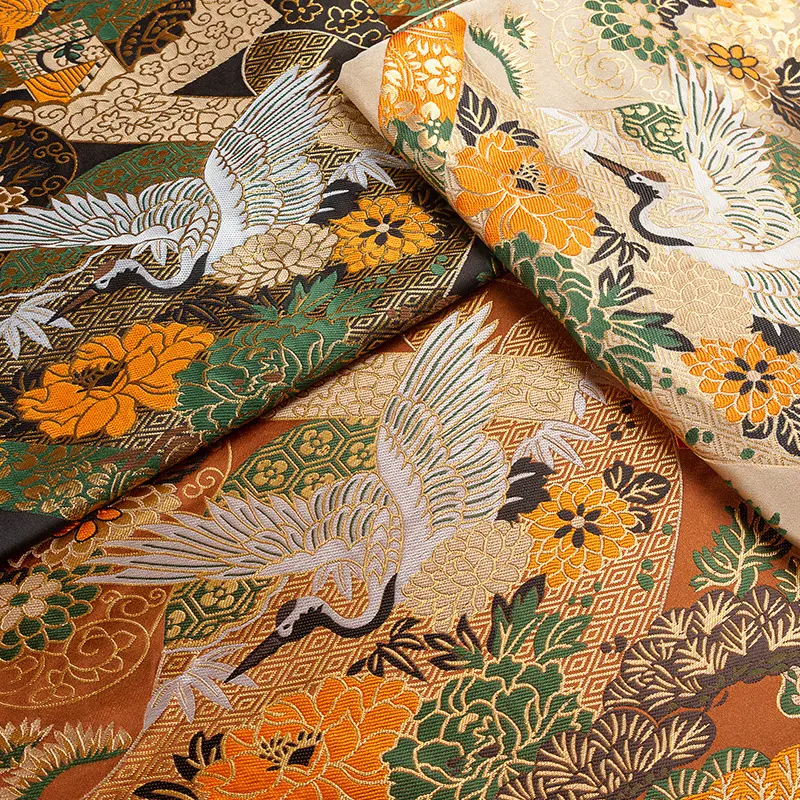 Venta directa de fábrica diseño tradicional chino grúa longevidad brocado tela Jacquard 150cm flor para señora tela vestido sofá