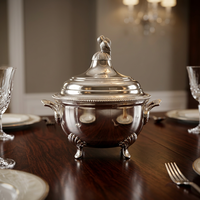 Ensemble de 3 bols à soupe en laiton avec couvercles - Bols de service décoratifs vintage avec poignées - Bol à couvercle vintage plaqué argent