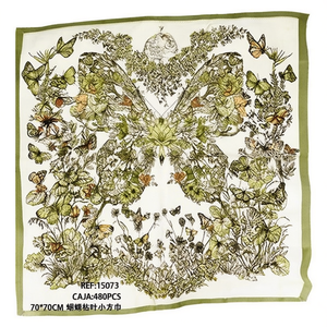 Foulard quadrato piccolo con farfalle e foglie secche 70x70 cm FULARES - Product Image 2