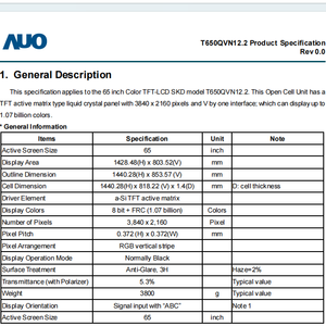 หน้าจอ LCD AUO 65 นิ้ว รุ่น T650QVN12.2 ความละเอียด 4K สำหรับสมาร์ททีวี - Product Image 2
