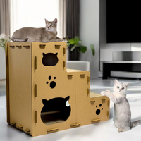 Arbre à chat en carton ondulé à 3 niveaux moderne et écologique avec assemblage de bricolage pour chats
