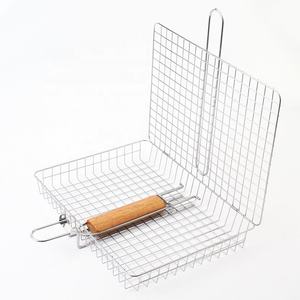 Cesta perforada para verduras de acero inoxidable con mango de madera, accesorios para parrilla, para cocina exterior, universal para barbacoa - Product Image 4