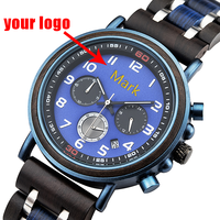 2025 luxe en acier inoxydable hommes chronographe montre Logo personnalisé marque privée bois montres Quartz 22mm mode Style Antique