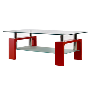 Bàn cà phê mặt kính hình chữ nhật Bàn cà phê bên hiện đại có kệ dưới Bàn kính cường lực và chân kim loại - Product Image 6