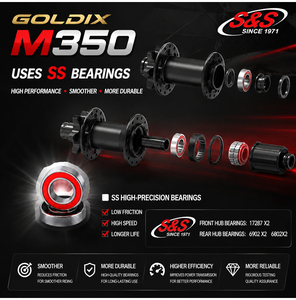Moyeu de vélo de montagne GOLDIX M350 Boost en alliage d'aluminium, avant/arrière, 32H, roulement étanche, frein à disque 6 boulons, système à cliquet 36T, système J-Bend HG - Product Image 3