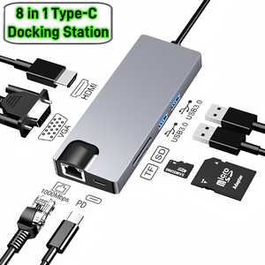 8 en 1 <span class=keywords><strong>USB</strong></span> 3,1 tipo <span class=keywords><strong>C</strong></span> a <span class=keywords><strong>USB</strong></span> 3,0 Hub <span class=keywords><strong>Hdmi</strong></span> 4K VGA Hub Gigabit Ethernet Rj45 <span class=keywords><strong>Lan</strong></span> estación de acoplamiento tipo <span class=keywords><strong>C</strong></span> adaptador con lector de tarjetas - Product Image 1