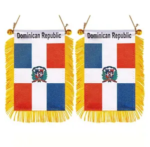 Custom Printing Puerto Rico National Flag Small Mini Hanging Car Mirror Pennant Flag With Suction Cup And Tassels