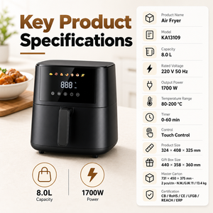 Freidora de Aire Doméstica con Control Táctil de 8.0L, 1700W, 220V, 50Hz, para Casa de Huéspedes, 2 Unidades por Caja, 0 a 60 Minutos, KA13109 - Product Image 5