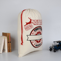 Sac de Noël en toile avec cordon de serrage, motif Père Noël, faible MOQ, impression personnalisée, sac cadeau Noël thème Bureau de poste du Pôle Nord, prix usine