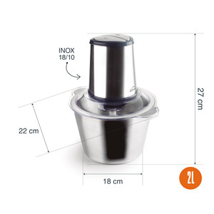 Robot da cucina in acciaio inox da 1,5 litri con coperchio per tritare e mescolare - Product Image 2