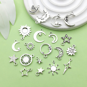 <b>Antique</b> Silver Alloy Star Moon Sun Pendants Mixed Shapes DIY Jewelry Accessories 20 Styles For Bracelets Necklaces - Product Image 2