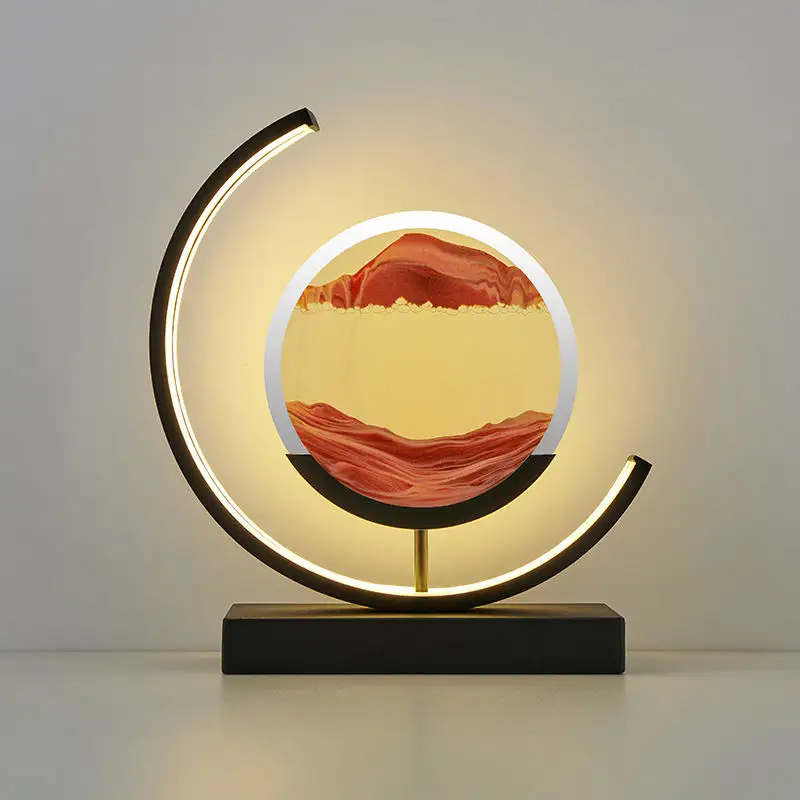 Lampe de table 3d Hourglass Sandscape Flowing Sand Art Light For Home Decor Led Quicksand Painting