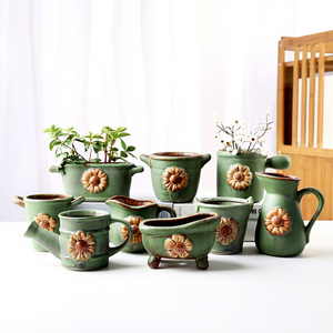 Jardinière en porcelaine vintage à motif de tournesol, grande ouverture, pot mignon peint à la main <span class=keywords><strong>pour</strong></span> les plantes <span class=keywords><strong>succulentes</strong></span>, décoration créative <span class=keywords><strong>pour</strong></span> le sol et le jardin, cadeau - Product Image 1