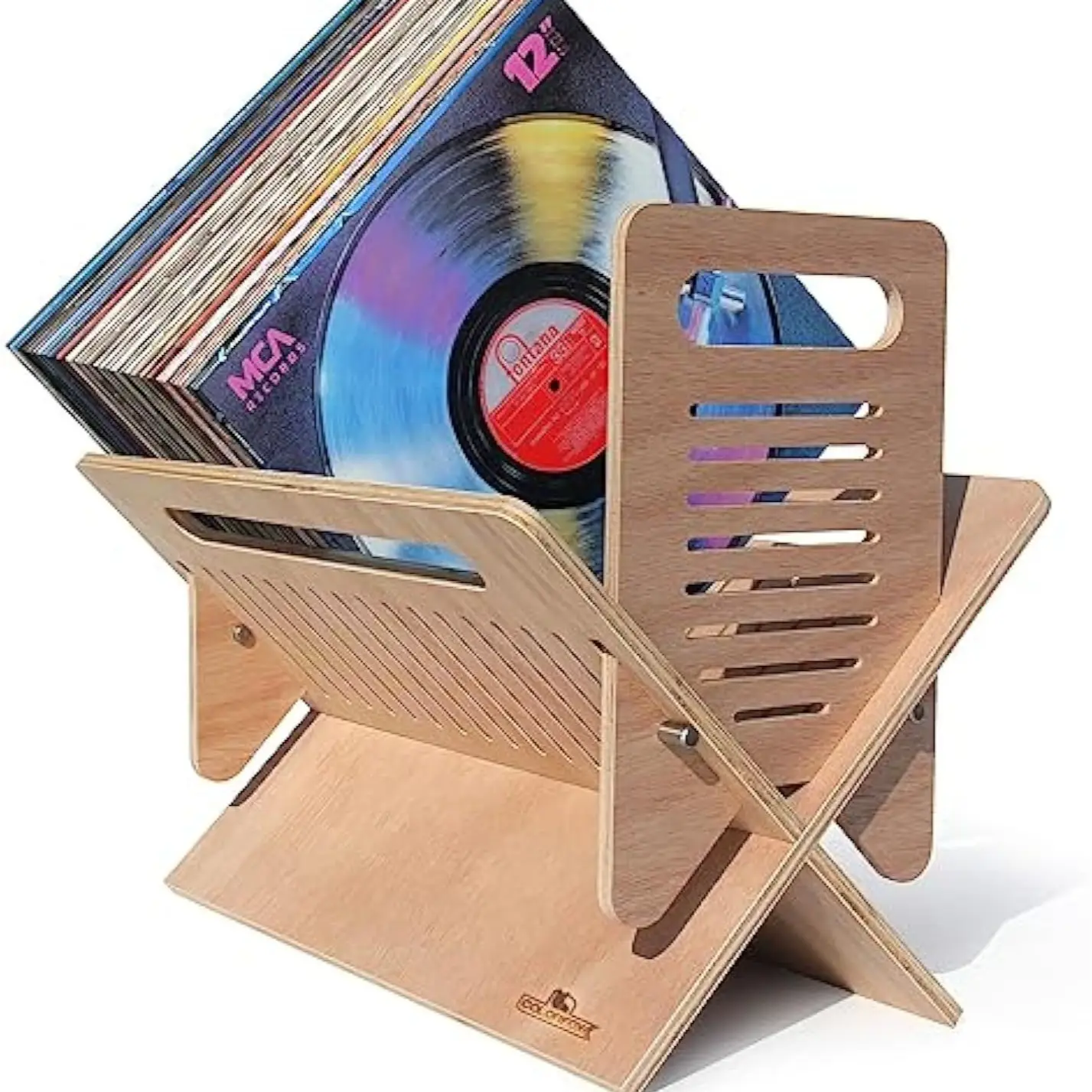 Porte-revues multi-usages en bois pour disques vinyles et livres Rangement portable pour CD Design créatif Artisanat du bois Boîtes en bois Panneaux muraux