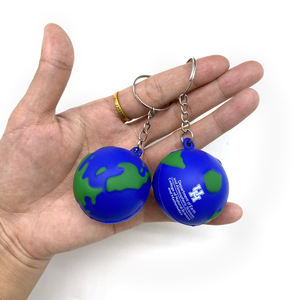 كرة ضغط ترويجية مخصصة على شكل الكرة الأرضية من البولي يوريثان مع سلسلة مفاتيح لتخفيف التوتر - Product Image 3